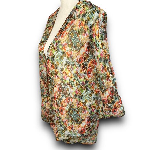Malai Swimwear Lightweight Kimono Coverup Open Cardigan Abstract Floral Size S/M - Picture 4 of 7